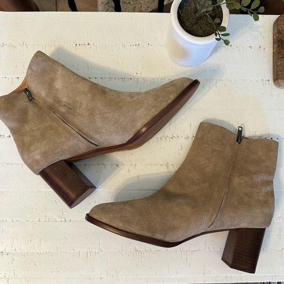 Madewell Women's Suede Ankle Boots, Side Zip, Stacked Heel, Neutral‎ Tan Size 12 - Picture 7 of 16